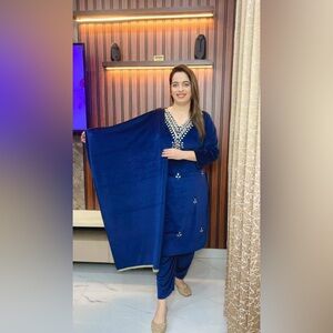 Royal blue Indian suit, velvet
